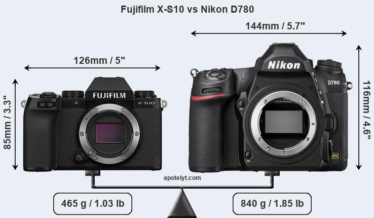Size Fujifilm X-S10 vs Nikon D780