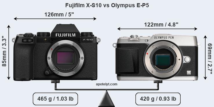 Size Fujifilm X-S10 vs Olympus E-P5
