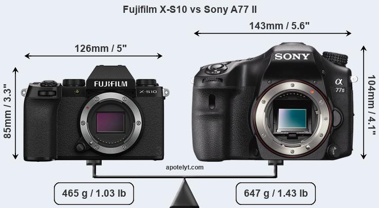 Size Fujifilm X-S10 vs Sony A77 II