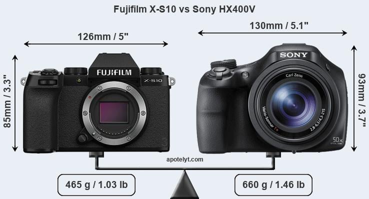 Size Fujifilm X-S10 vs Sony HX400V