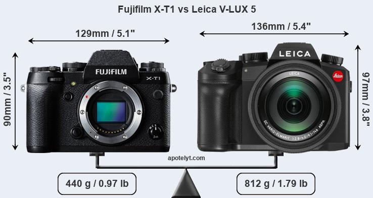 Size Fujifilm X-T1 vs Leica V-LUX 5