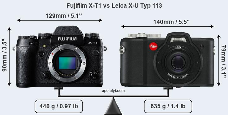 Size Fujifilm X-T1 vs Leica X-U Typ 113