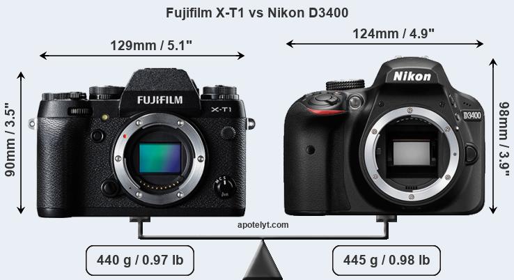 Size Fujifilm X-T1 vs Nikon D3400