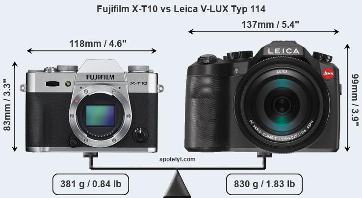 Size Fujifilm X-T10 vs Leica V-LUX Typ 114