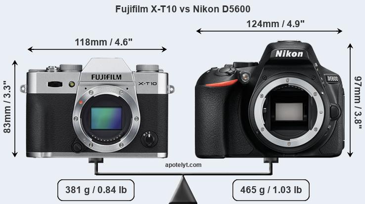 Size Fujifilm X-T10 vs Nikon D5600