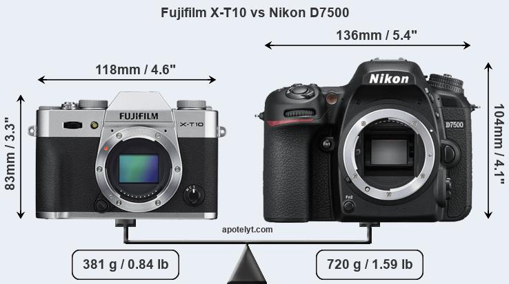Size Fujifilm X-T10 vs Nikon D7500