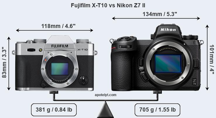 Size Fujifilm X-T10 vs Nikon Z7 II