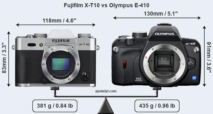 Size Fujifilm X-T10 vs Olympus E-410