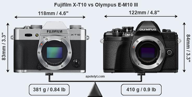 Size Fujifilm X-T10 vs Olympus E-M10 III