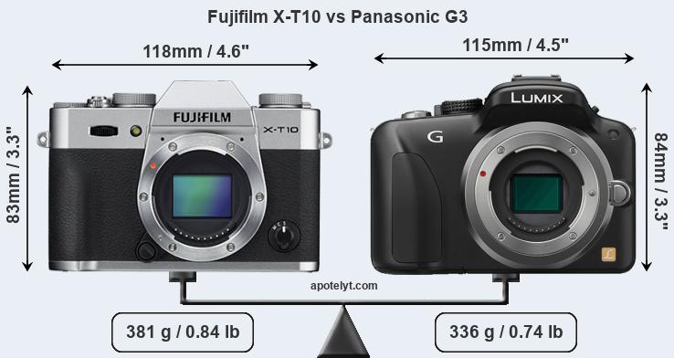 Size Fujifilm X-T10 vs Panasonic G3