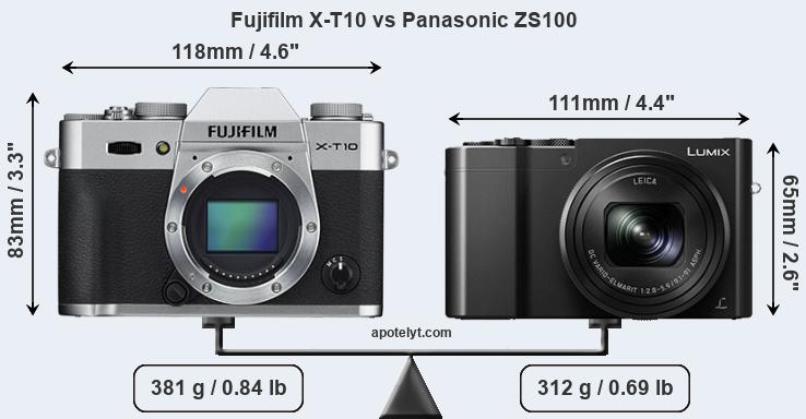 Size Fujifilm X-T10 vs Panasonic ZS100