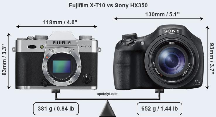 Size Fujifilm X-T10 vs Sony HX350