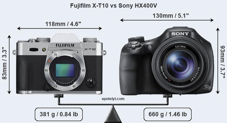 Size Fujifilm X-T10 vs Sony HX400V
