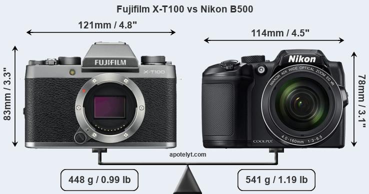 Size Fujifilm X-T100 vs Nikon B500