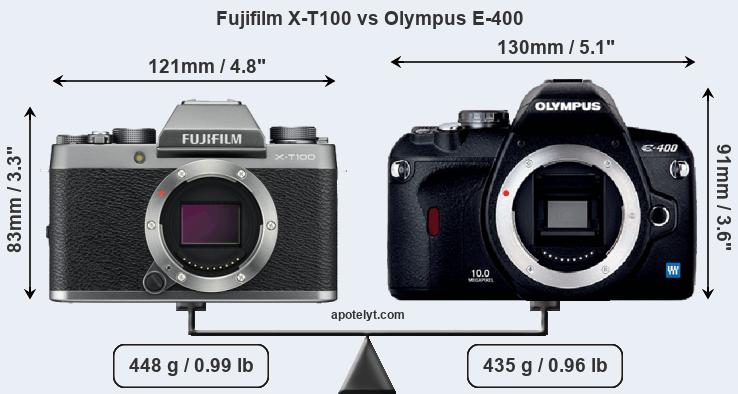Size Fujifilm X-T100 vs Olympus E-400