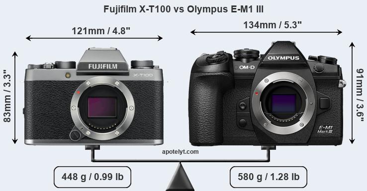 Size Fujifilm X-T100 vs Olympus E-M1 III
