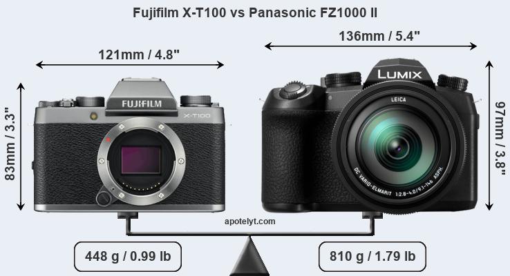 Size Fujifilm X-T100 vs Panasonic FZ1000 II