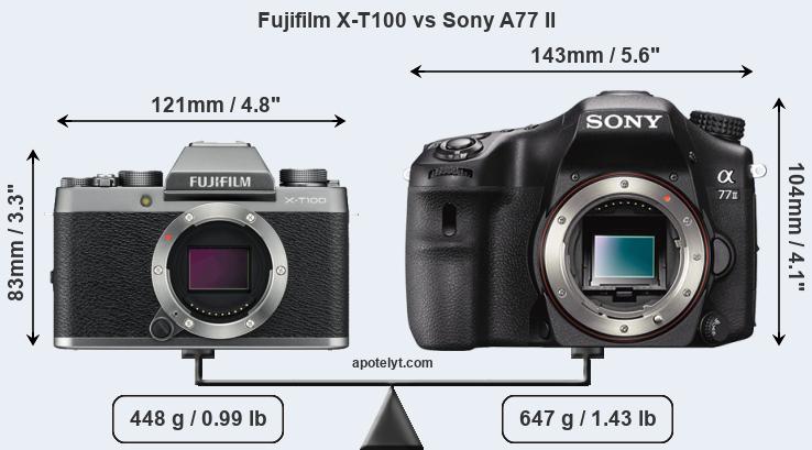 Size Fujifilm X-T100 vs Sony A77 II