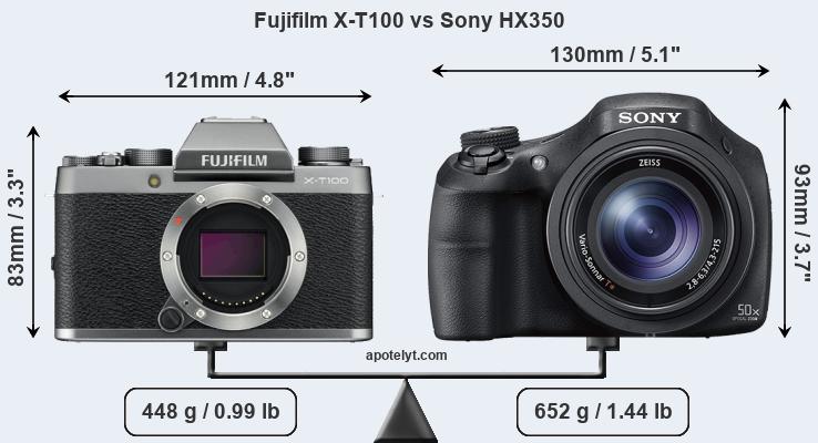 Size Fujifilm X-T100 vs Sony HX350