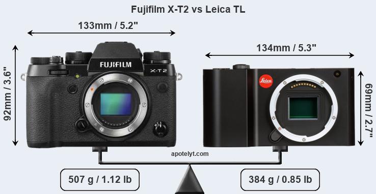 Size Fujifilm X-T2 vs Leica TL