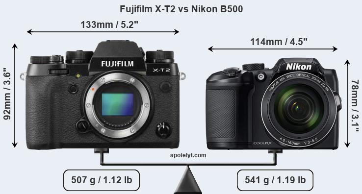 Size Fujifilm X-T2 vs Nikon B500