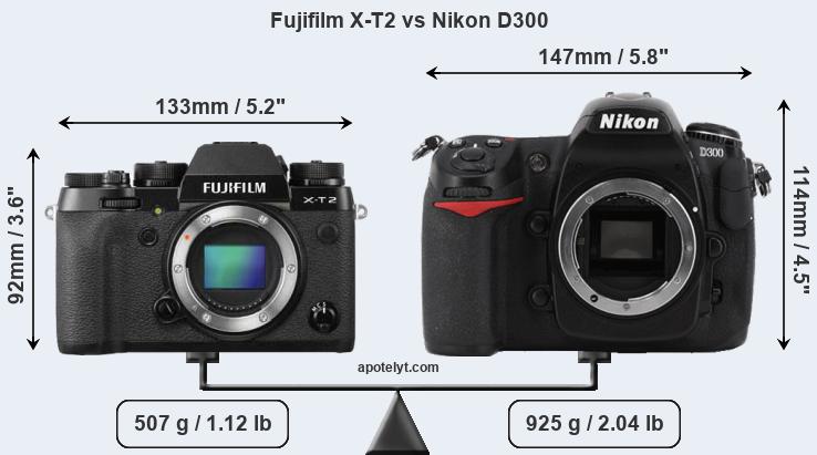 Size Fujifilm X-T2 vs Nikon D300