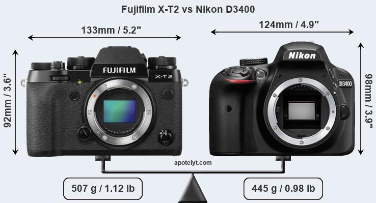Size Fujifilm X-T2 vs Nikon D3400