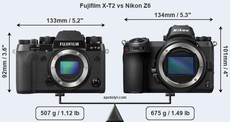 Size Fujifilm X-T2 vs Nikon Z6