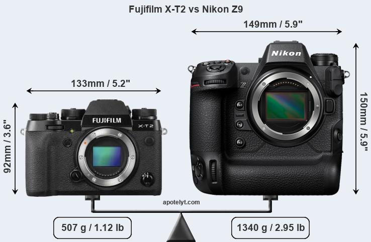 Size Fujifilm X-T2 vs Nikon Z9