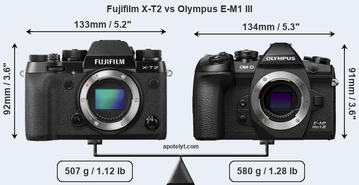 Size Fujifilm X-T2 vs Olympus E-M1 III