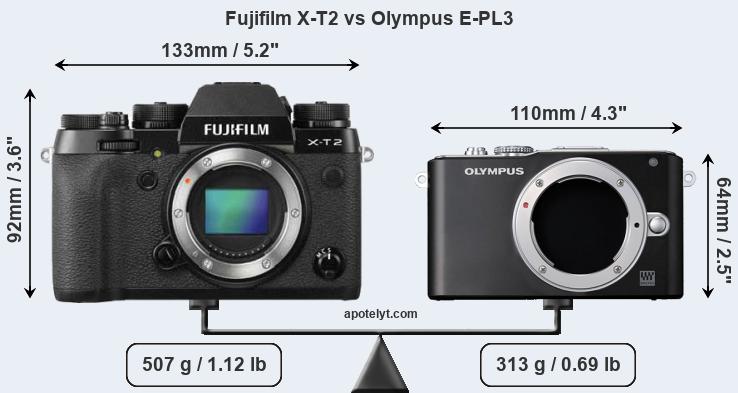 Size Fujifilm X-T2 vs Olympus E-PL3