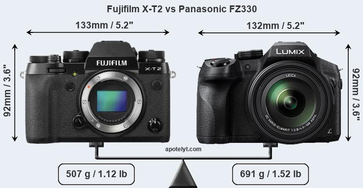 Size Fujifilm X-T2 vs Panasonic FZ330