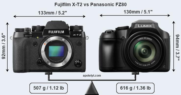 Size Fujifilm X-T2 vs Panasonic FZ80