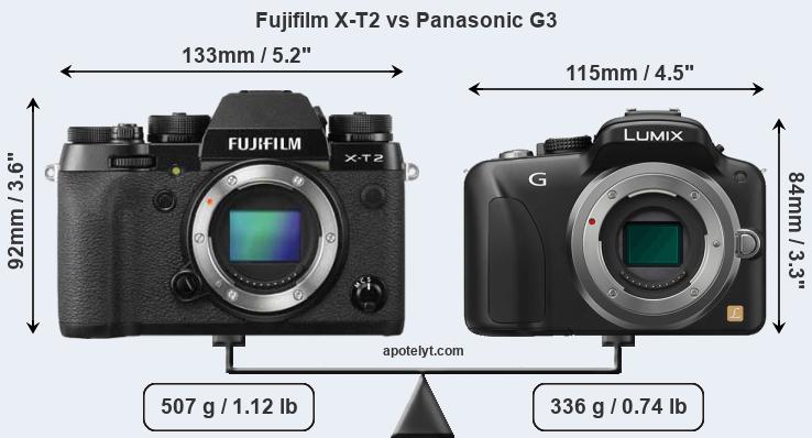 Size Fujifilm X-T2 vs Panasonic G3