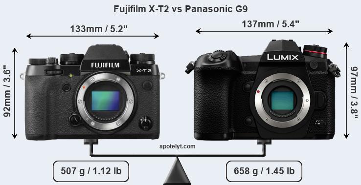 Size Fujifilm X-T2 vs Panasonic G9