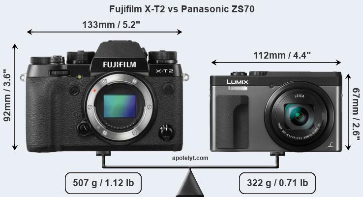 Size Fujifilm X-T2 vs Panasonic ZS70