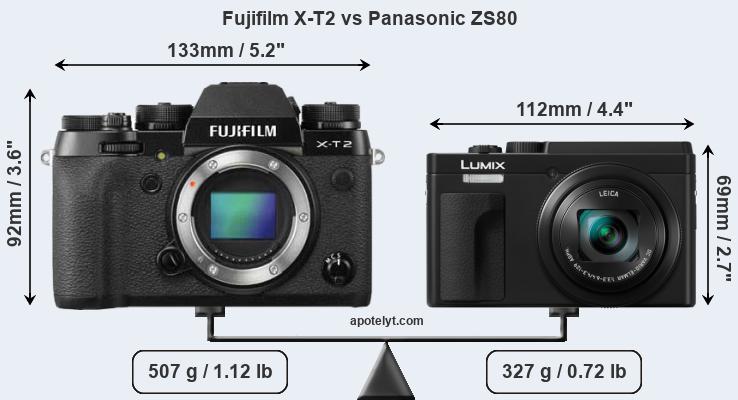 Size Fujifilm X-T2 vs Panasonic ZS80