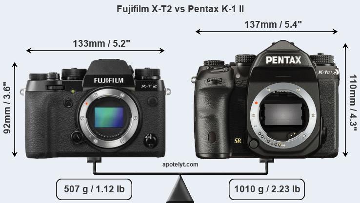 Size Fujifilm X-T2 vs Pentax K-1 II