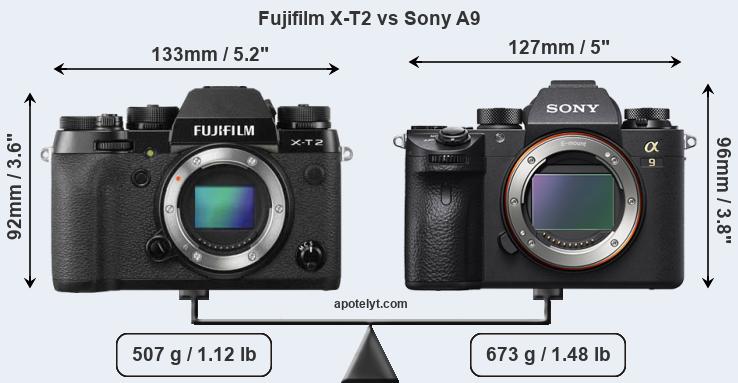 Size Fujifilm X-T2 vs Sony A9