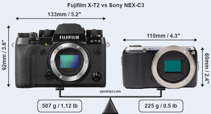 Size Fujifilm X-T2 vs Sony NEX-C3