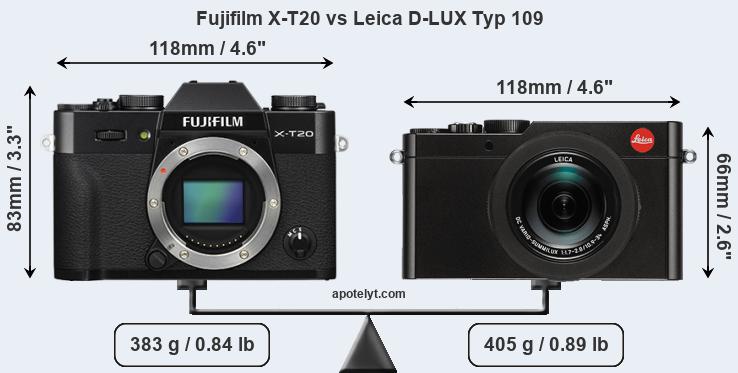 Size Fujifilm X-T20 vs Leica D-LUX Typ 109
