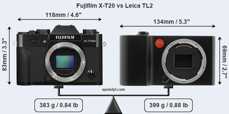 Size Fujifilm X-T20 vs Leica TL2
