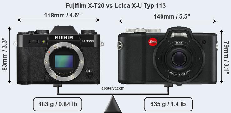 Size Fujifilm X-T20 vs Leica X-U Typ 113