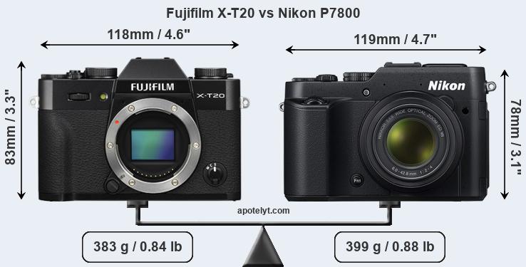 Size Fujifilm X-T20 vs Nikon P7800
