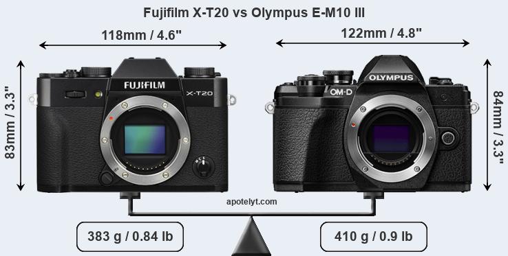 Size Fujifilm X-T20 vs Olympus E-M10 III