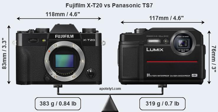 Size Fujifilm X-T20 vs Panasonic TS7