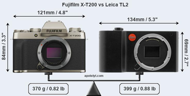 Size Fujifilm X-T200 vs Leica TL2