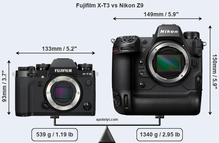 Size Fujifilm X-T3 vs Nikon Z9