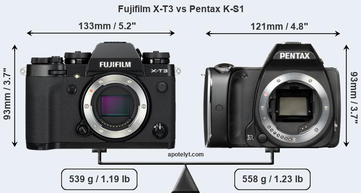 Size Fujifilm X-T3 vs Pentax K-S1
