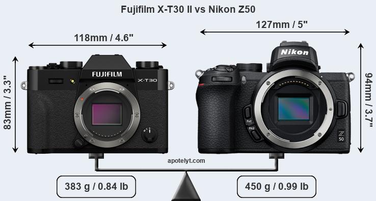 Size Fujifilm X-T30 II vs Nikon Z50